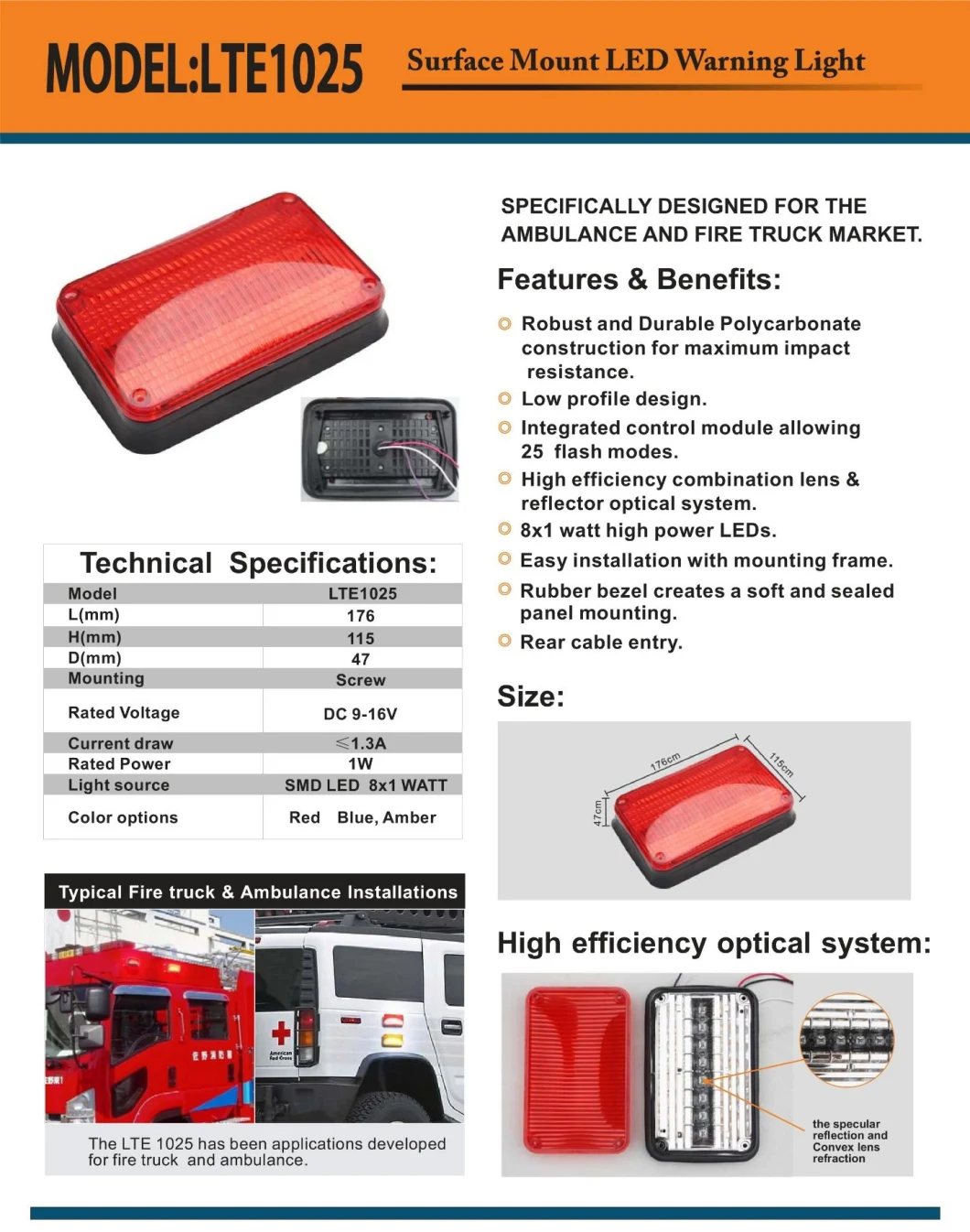 Ambulance and Fire Truck Surface Mount LED Strobe Warning Light Senken