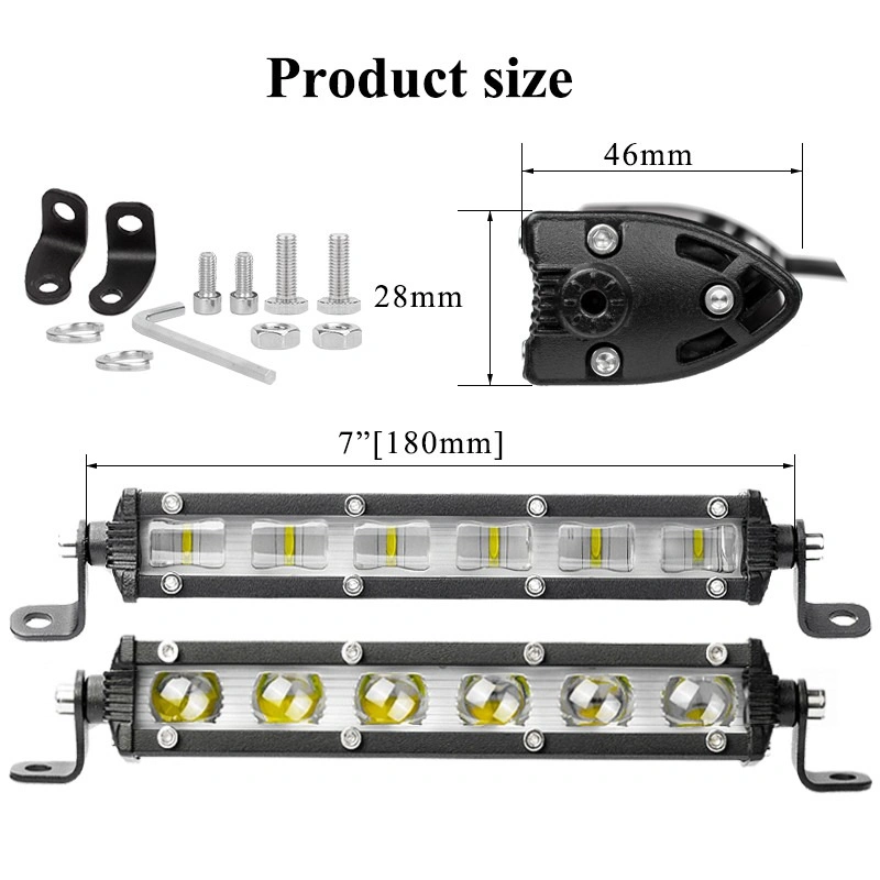 7 Inch Car LED 18W Offroad Single Row Amber White Red Blue Truck Slim Mini Driving Work Light Bar